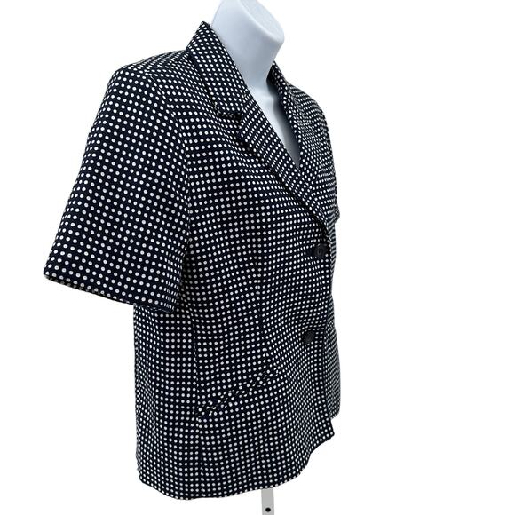 Alfred Dunner Jacket SZ 8P Navy Blue White Polka Dot Short Sleeve 2-Button Lined - Picture 2 of 8